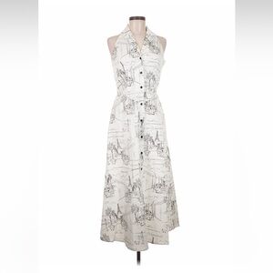 Vintage Clues Collection Paris novelty print button down dress, 8